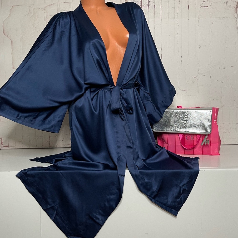 VS XS/S M/L SATIN LONG ROBE KIMONO LINGERIE PLUNGE